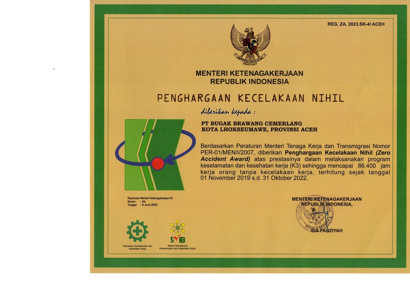 Penghargaan Kecelakaan Nihil 2023